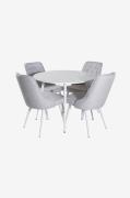 Venture Home - Matgrupp Plaza med 4st matstolar Velvet Deluxe - Vit - ...