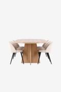 Venture Home - Bootcut matbord med matstol i sammet - Beige - Matgrupp...