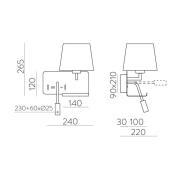 ACB ILUMINACIÓN Hold vägglampa, höger, vit/svart, läslampa, USB-port