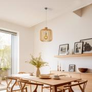 Argon Hänglampa Paz krom, trälameller-cylinder Ø 45cm