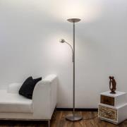 Lindby LED-uplight-golvlampa Malea, 180 cm, nickel, läsarm
