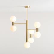 ALDEX Hänglampa Flare, 7 lampor, mässing/opalvit, glas