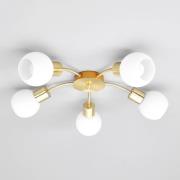 Lindby taklampa Elaina, Ø54cm, 5 lampor, mässing, glas, E14