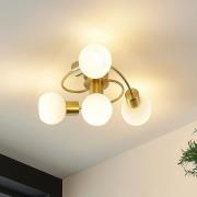 Lindby taklampa Ciala, 4-ljus, mässingsfärgad, glas