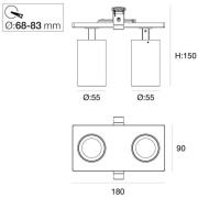 The Light Group SLC LED-inbyggnadsspot Art, 2 lampor, svart, 3 000 K, ...