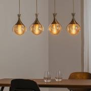 Avonni Sinka hänglampa, bärnsten/antikguld, 80 cm glas/metall 4flg.