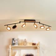 Lindby LED-spotlight Manel, trä, 152 cm lång, 6 lampor