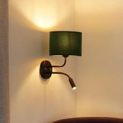 Duolla Vägglampa Roller, sammet mörkgrön, svart, med läslampa