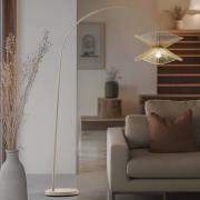 Lindby båglampa Valdorin, beige, papper, 195 cm, IP20