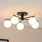 Jupiter Taklampa Prato, svart/vit, glas, 5 lampor