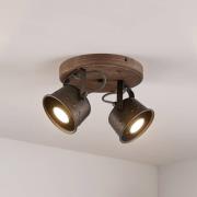 Lindby takspotlight Rubinjo, Ø 32cm, 2 lampor, trä, metall