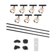 Lindby Lumaro skensystem, spotlights, 7 lampor, guld, Ø8cm,48V,dimbar