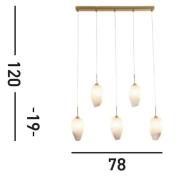 Searchlight Rocky pendellampa, 5 lampor, lång, mässingsfärgad, stål, g...