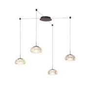Fabas Luce LED-hänglampa Brena, 4 lampor, cognac, glas, CCT, dimbar