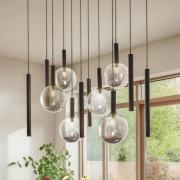 Lucande hänglampa Lumavia, 12 lampor, glas, svart/klar, G9
