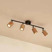 Lindby takspotlight Stralino, 4 lampor, längd 60 cm, trä