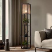 Lindby golvlampa Birta, svart/natur, hylla, rotting