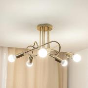 HELAM Taklampa Oxford, guldfärgad, 5 lampor, Ø 47 cm, metall