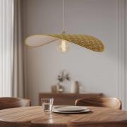 Lindby hänglampa Tulio, gul mönstrad, tyg, Ø 50 cm