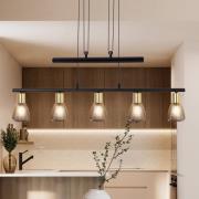 Näve Hänglampa Lindita, 5 lampor, glas, rökgrå, E14, justerbar