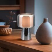 Trio Lighting Bordslampa Rocka, krom, höjd 29 cm, glas/tyg