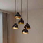 Opviq Hänglampa Yildo, 5 lampor, rondell, svart/guld, Ø43 cm