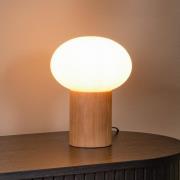 Lucide Bordslampa Birtle, höjd 23 cm, vit/ljus trä, trä/glas