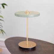 UMAGE LED-batteridriven bordslampa Asteria Move olivgrön/mässing 31 cm