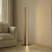 Lucande LED-golvlampa Lieske, svart, ek, dimbar