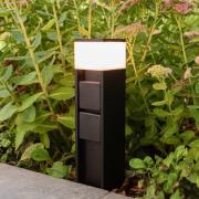 LUTEC LED-sockellampa MAINS, svart, 37 cm, IP54, 2 uttag