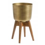 Nordal - Planter on stand, medium, brass/wood