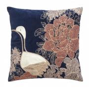 Nordal - Cushion cover w/embr. bird, dark blue