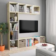 vidaXL Bokhylla/TV-bänk 3 delar set vit och sonoma-ek 180x30x180 cm
