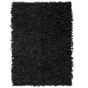 vidaXL Shaggy-matta äkta läder 80x160 cm svart