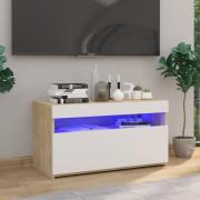 vidaXL Tv-bänk med LED-belysning vit och sonoma-ek 75x35x40 cm