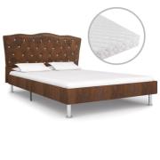 vidaXL Säng med madrass brun tyg 120x200 cm
