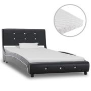 vidaXL Säng med madrass svart konstläder 90x200 cm