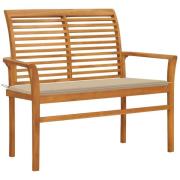 vidaXL Trädgårdsbänk med beige dyna 112 cm massiv teak