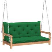 vidaXL Gungbänk med grön dyna 120 cm massiv teak