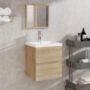 vidaXL Tvättställsunderskåp med handfat och spegel Sonoma-ek