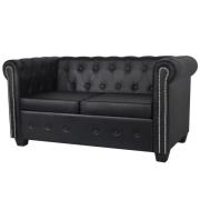 vidaXL Chesterfield 2-sits konstläder svart