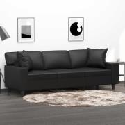 vidaXL 3-sitssoffa med kuddar&dynor svart 180 cm konstläder