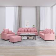 vidaXL Soffgrupp med dynor 4 delar rosa sammet