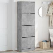 vidaXL Skoskåp med 4 flip-lådor betonggrå 60x34x187,5 cm
