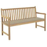 vidaXL Trädgårdsbänk med beige dyna 150 cm massiv teak