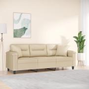 vidaXL 3-sitssoffa med prydnadskuddar gräddvit 180 cm mikrofibertyg