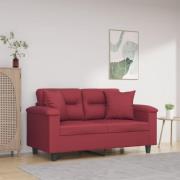 vidaXL 2-sits soffa med prydnadskuddar vinröd 120 cm konstläder