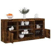 vidaXL Skänk med LED-belysning rökfärgad ek 142,5x37x67 cm