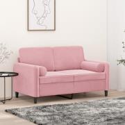 vidaXL 2-sitssoffa med prydnadskuddar rosa 120 cm sammet