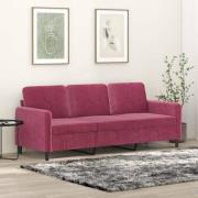 vidaXL 3-sitssoffa vinröd 180 cm sammet